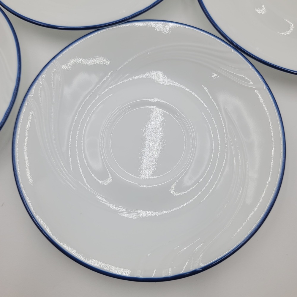 8pc Corelle Celestial Blue Swirl Saucers Blue Rim White Vitrelle 6.25 Inch USA - Picture 2 of 5